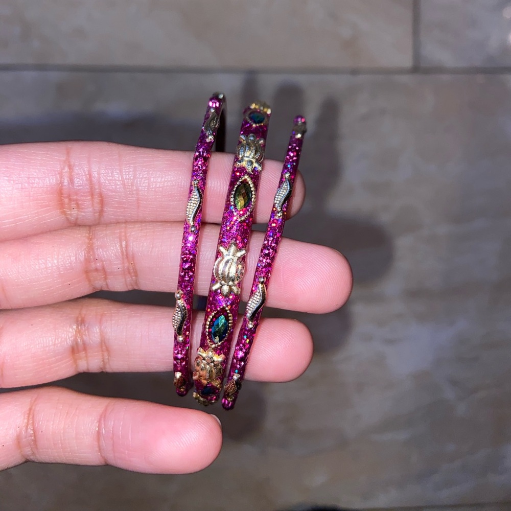 Pink and Gold Glass Beaded Bangles